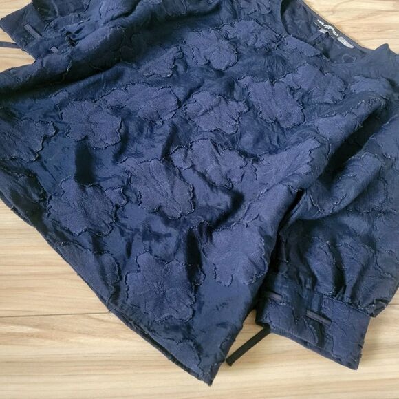 Karl Lagerfeld Floral Lace Burnout Blouse in Navy - Picture 4 of 13